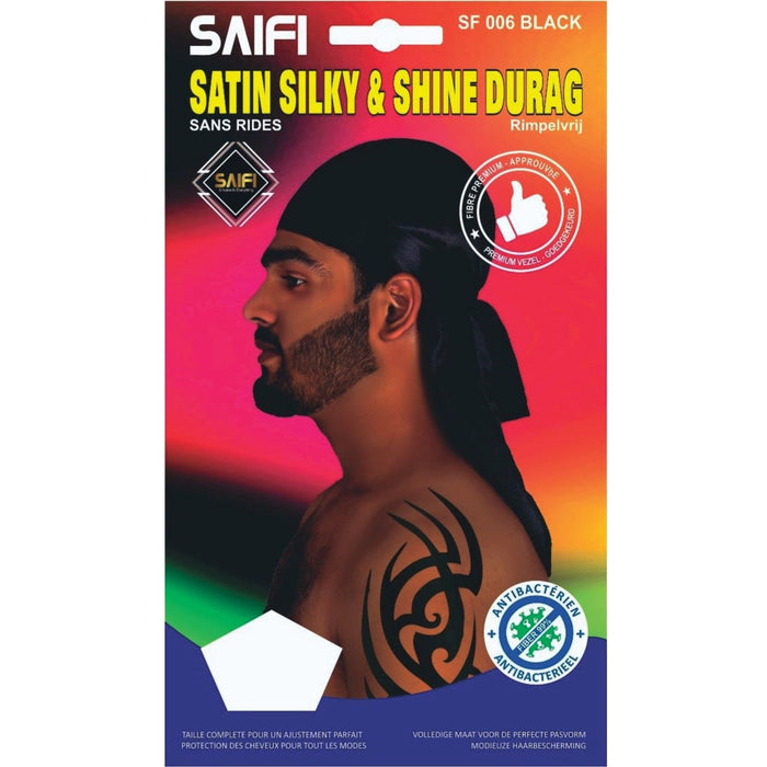 Saifi Satin Silky & Shine Durag Black SF 006 BLACK